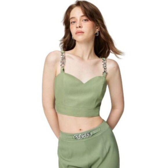 2/$30 NWT Cider L Green NWT Cropped Bustier Top Silver Chain Straps & Back Zip - Picture 4 of 12